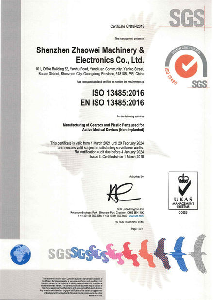 China Shenzhen ZhaoWei Machinery &amp; Electronics Co. Ltd. certification